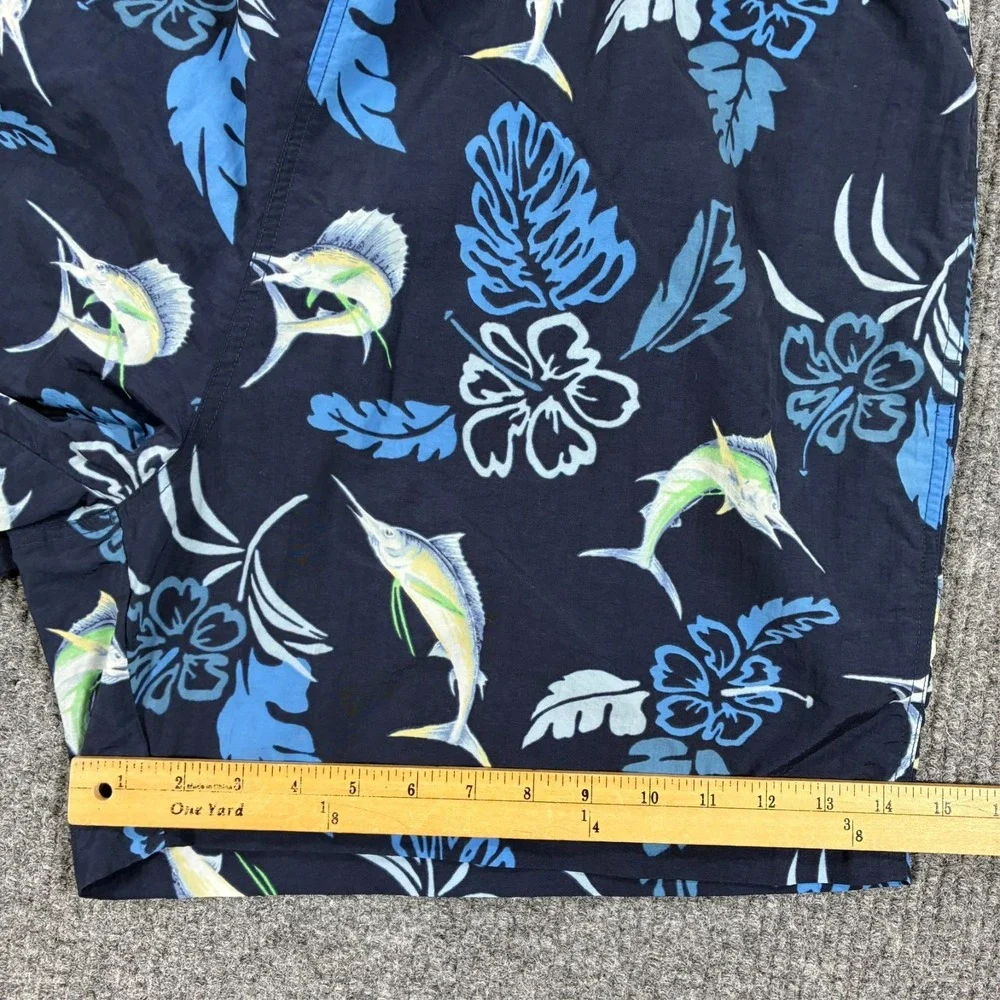 Nautica Mens XL Swim Trunks Fish Hawaiian Print Navy Mesh Lined Beach Shorts